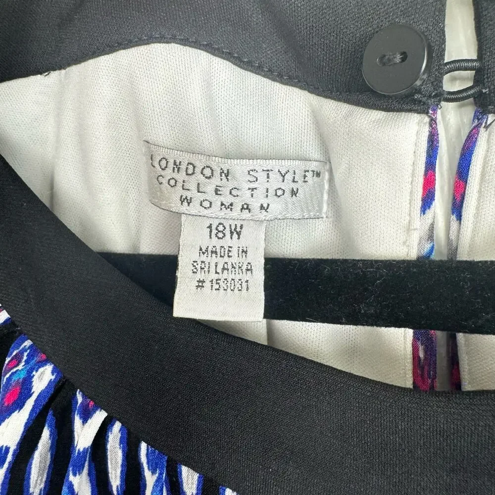 London Times Plus Black Blue Pink Abstract Jersey Stretch Maxi Dress Sz18W Artsy - Picture 10 of 13